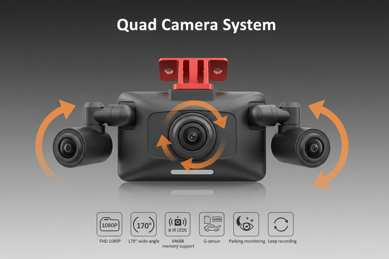 Sistema dashcam 4 canali con tutte le caratteristiche